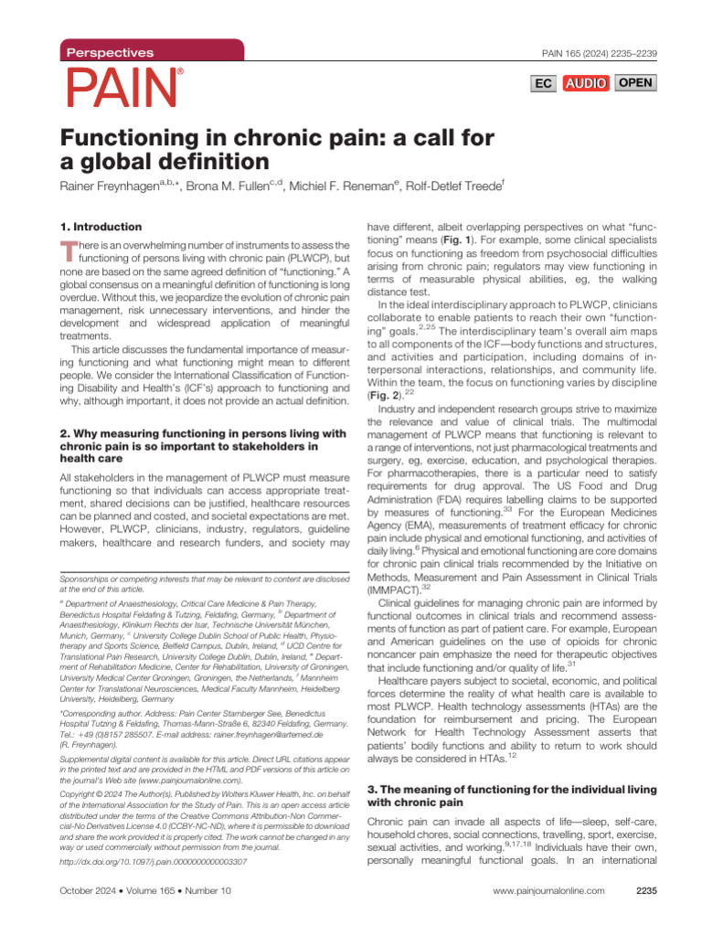 Functioning in Chronic Pain A Call For A Global.10 | PDF | Clinical ...