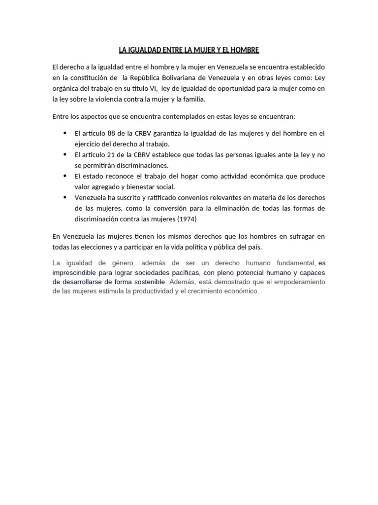 La Igualdad Entre La Mujer y El Hombre | PDF | Política | Ciencias sociales