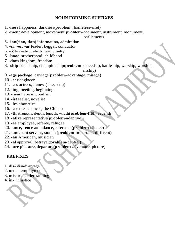 Noun Forming Suffixes | PDF