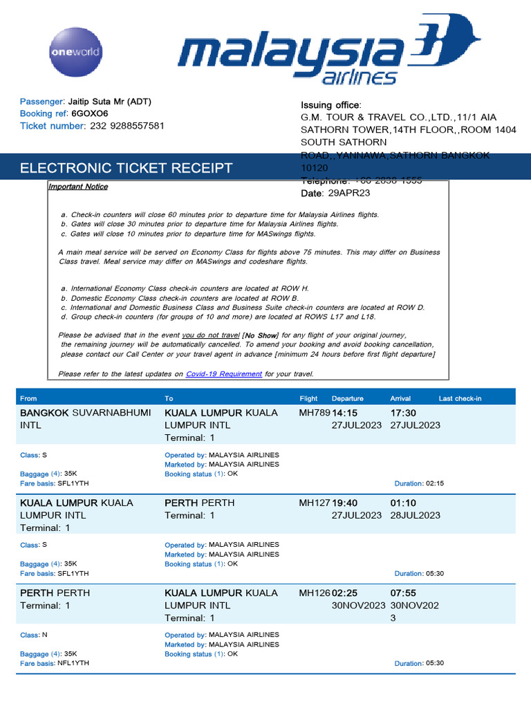 MASwings Ticket Confirmation Details | PDF | Civil Aviation | Airlines