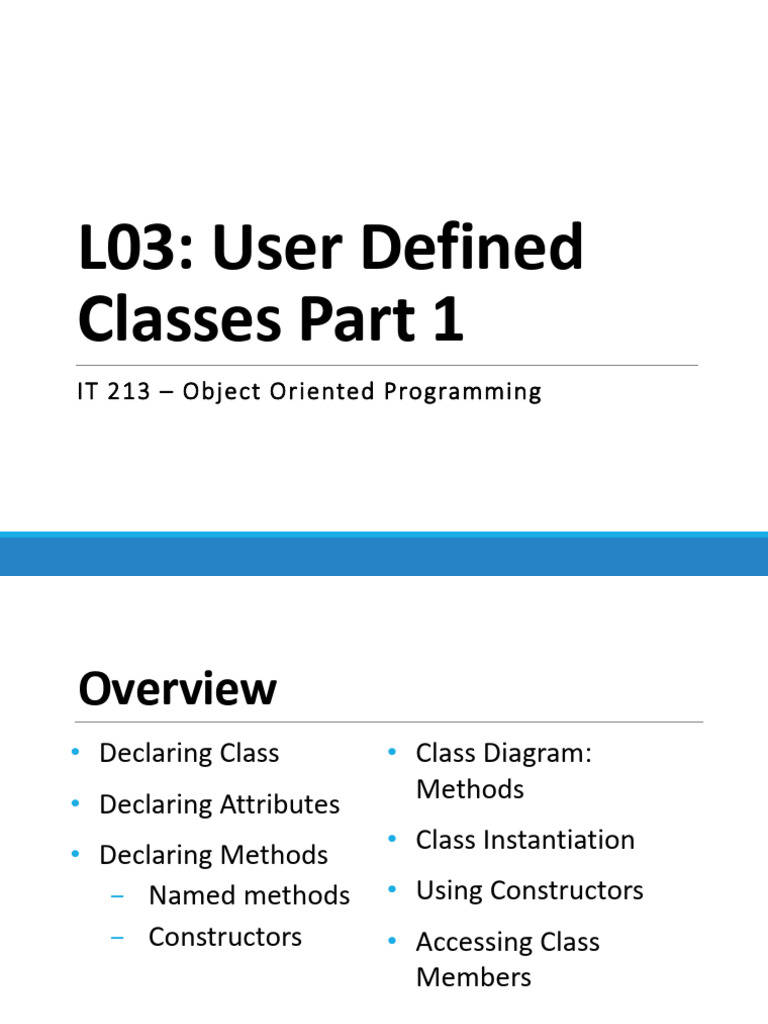 L03 - User Defined Classes 1 | PDF | Programming | Constructor (Object ...