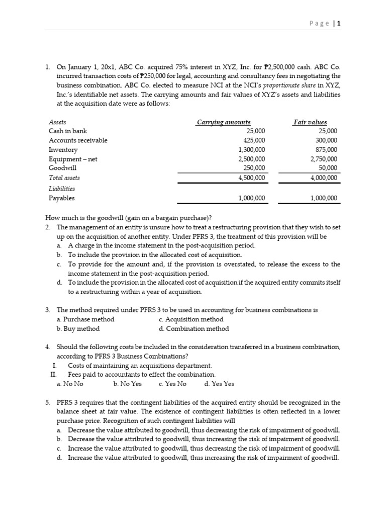 Business Combination Accounting Under PFRS 3 | PDF | Goodwill ...