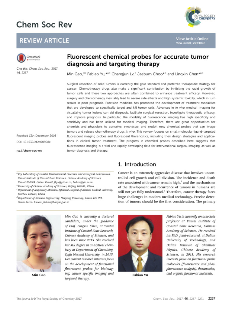 Fluorescent chemical probes for accurate tumor diagnosis and targeting ...