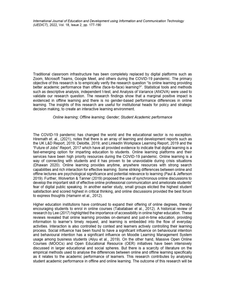 Online vs Offline Learning Performance | PDF | Educational Technology ...