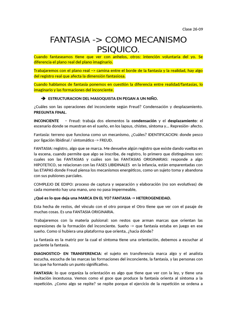 Fantasía y Mecanismos Psíquicos según Freud | PDF | Neurosis | Mente ...