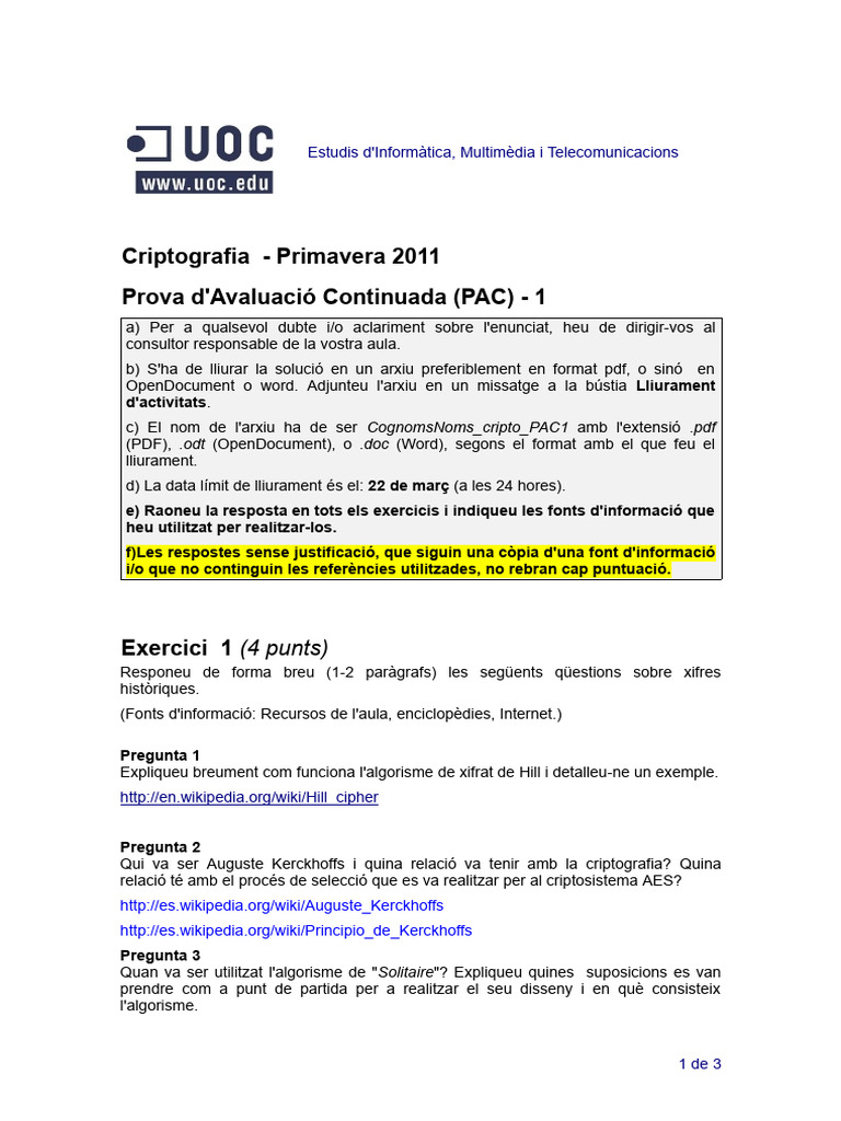 PAC1 Criptografia Primavera2011-Solució | PDF