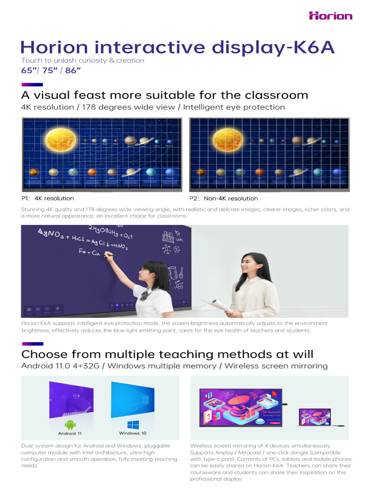 Horion K6A Interactive Display Features | PDF | Tablet Computer | Computing