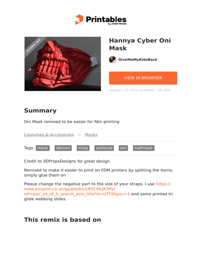 Easy FDM Oni Mask Remix for Cosplay | PDF