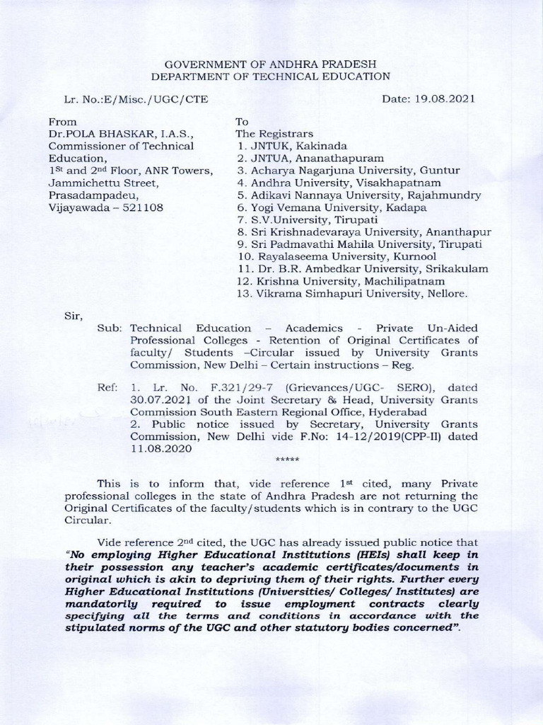 UGC Guidelines on Retention of Certificates | PDF | Verification And ...