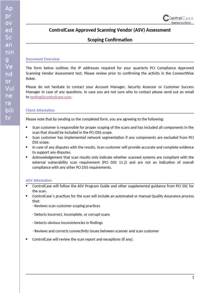 PCI Compliance ASV Assessment Form | PDF | Payment Card Industry Data ...