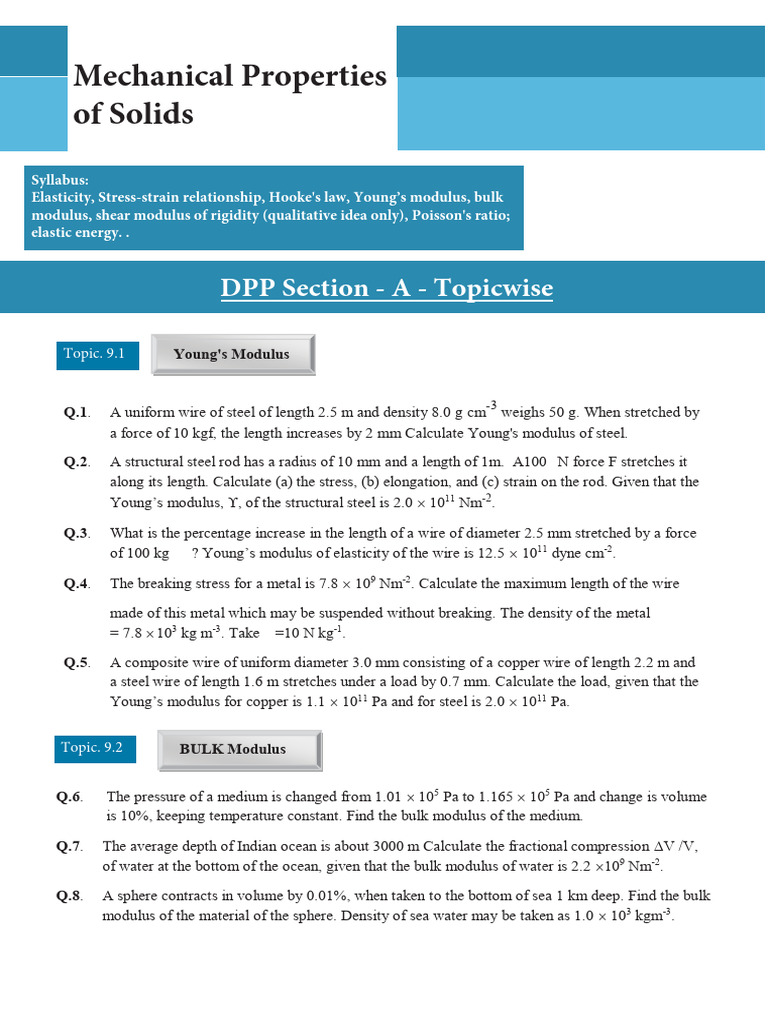 Young's Modulus and Elasticity Calculations | PDF | Young's Modulus ...