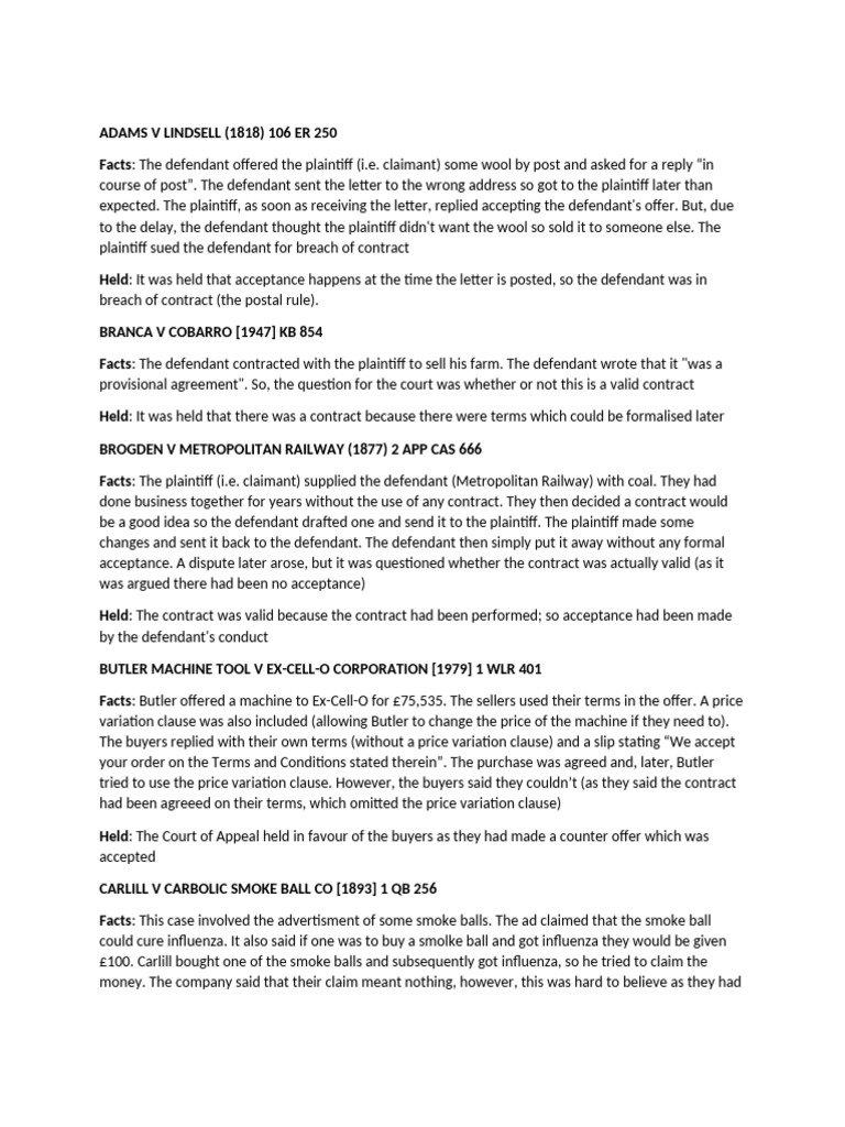 Key Contract Law Cases Explained | PDF | Estoppel | Consideration
