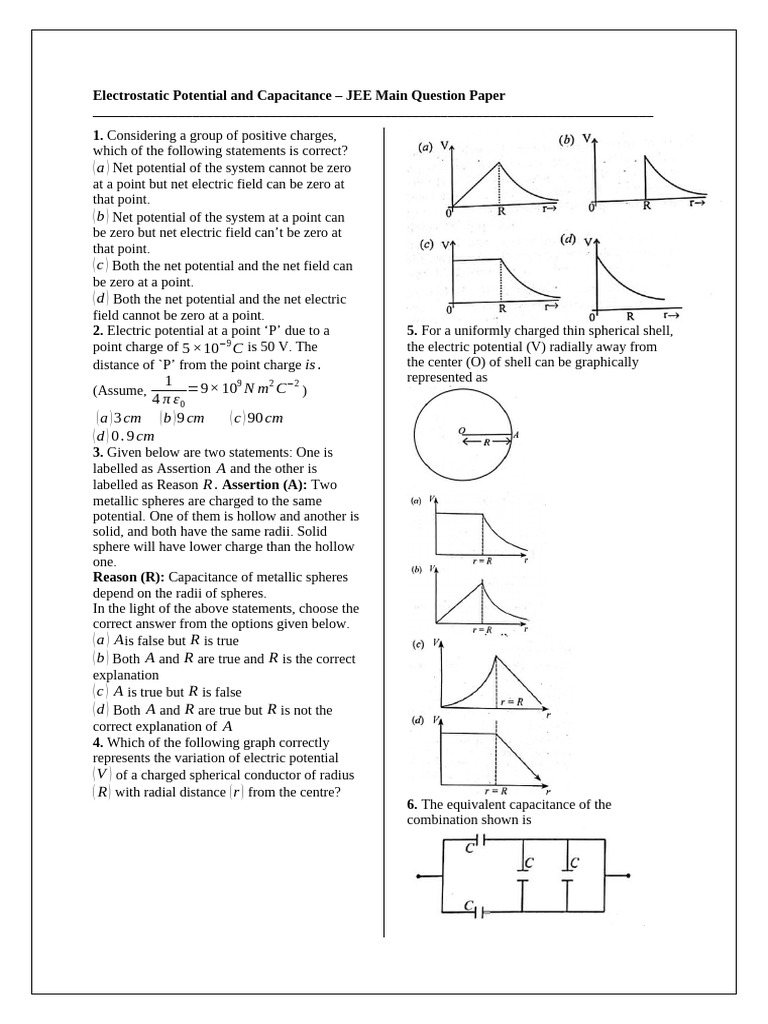JEE Main: Electrostatic Potential & Capacitance | PDF | Capacitance ...