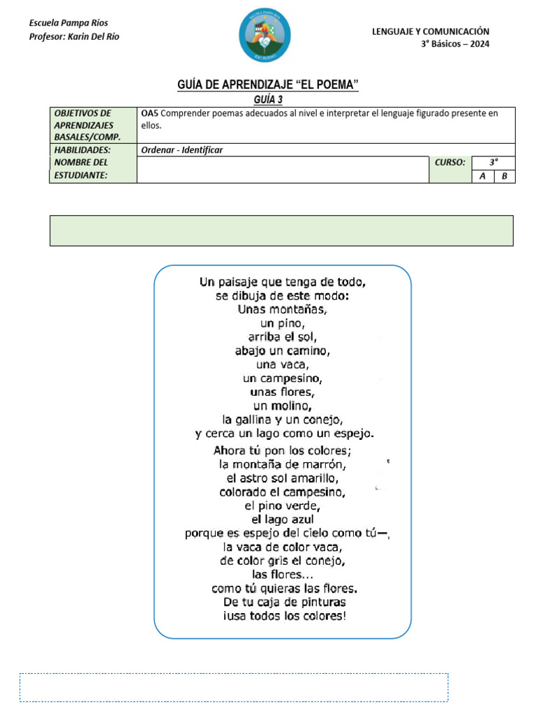 Guía de Aprendizaje: El Poema 3° Básico | PDF | Artes del Lenguaje y ...