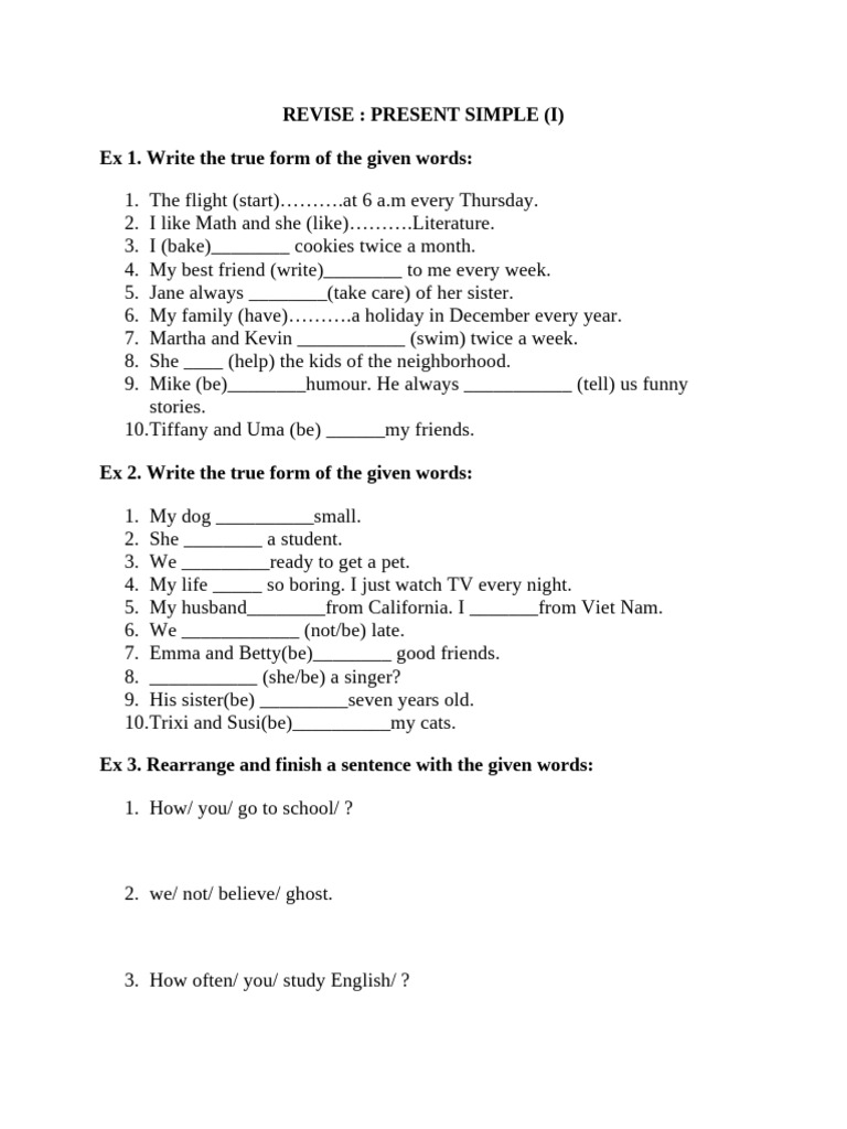 Present Simple Exercises and Test | PDF | Foods