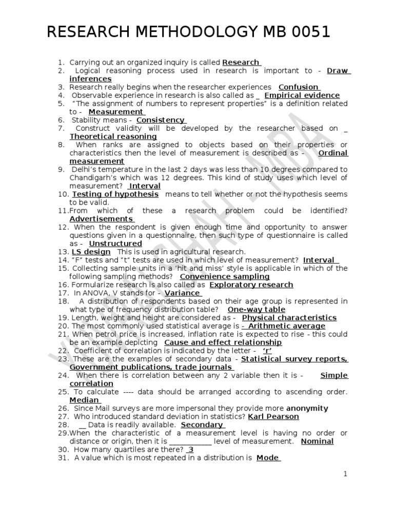 Research (MCQ) PDF Sampling (Statistics) Statistical Hypothesis
