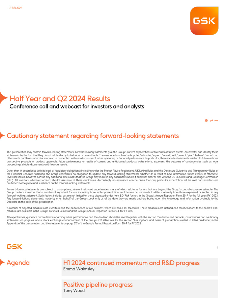 GSK Q2 2024 Results and Pipeline Update | PDF | Clinical Trial ...