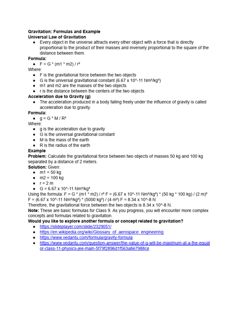 Give Me A Formula of Physics Class 9 Chap Gravitat... | PDF | Science ...