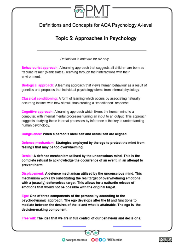 Key Psychology Approaches Explained | PDF | Id | Mind