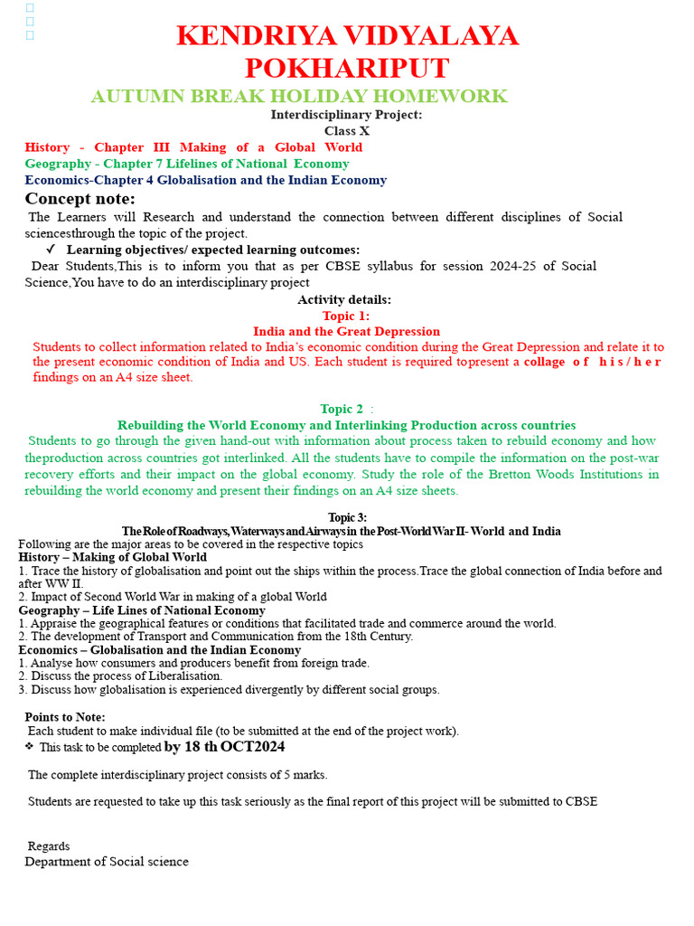 Class X Interdisciplinary Project Guide | PDF | Globalization | Liberal ...