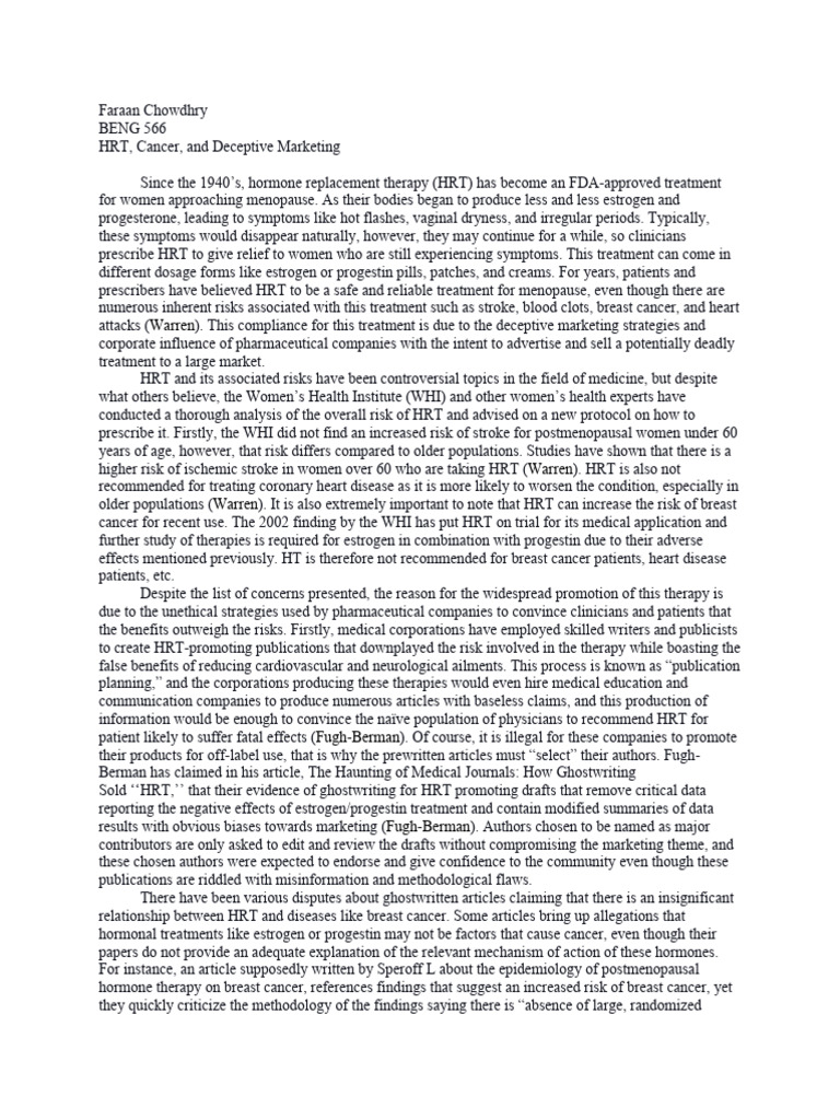 HRT Risks and Deceptive Marketing Tactics | PDF | Hormone Replacement ...
