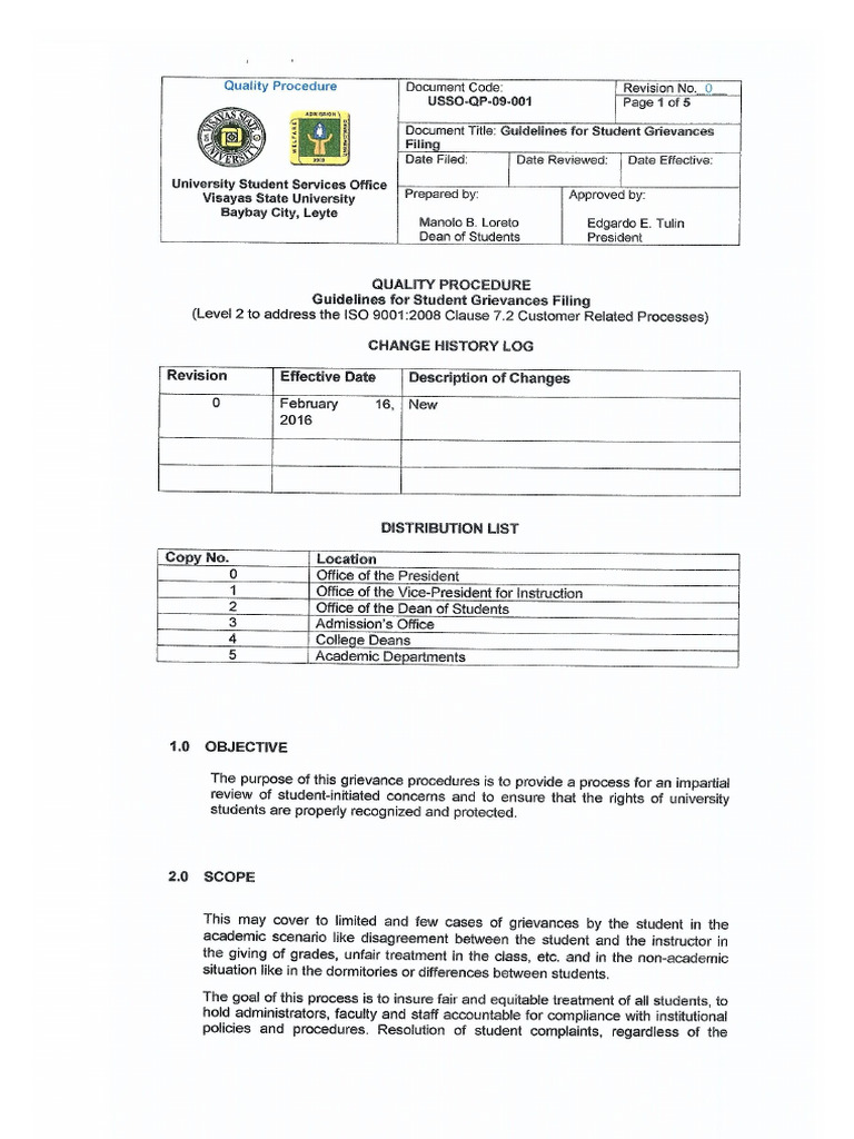 Guidelines For Student Grievances Filing | PDF