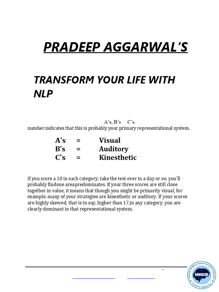 Pradeep Aggarwal'S: Transform Your Life With NLP | PDF | Career & Growth