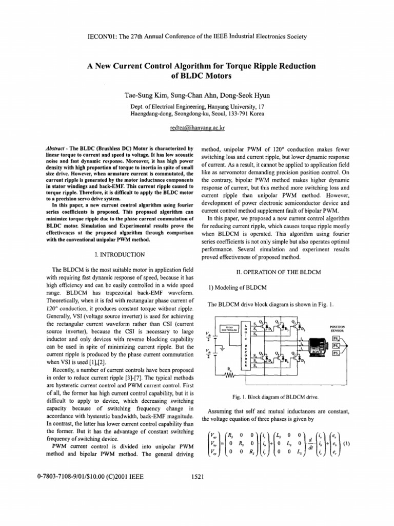 Torque Ripple Reduction in BLDC Motors | PDF | Electric Motor | Power ...