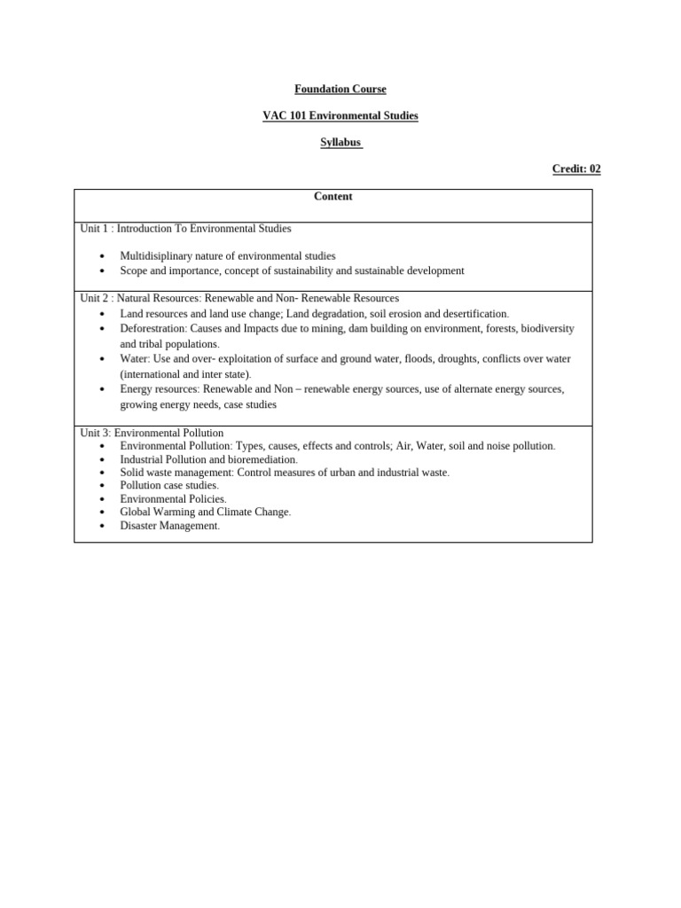 VAC 101: Environmental Studies Syllabus | PDF