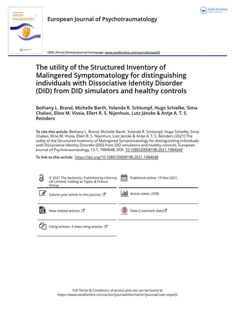 SIMS in Diagnosing Dissociative Identity Disorder | PDF | Psychological ...