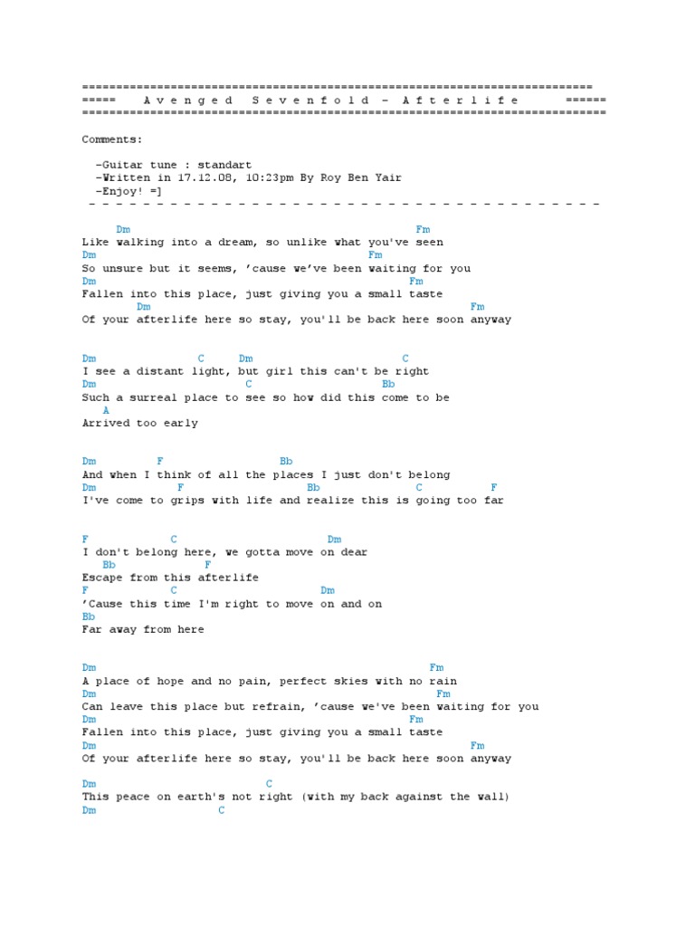 Avenged Sevenfold Afterlife Lyrics PDF Home Garden Poetry