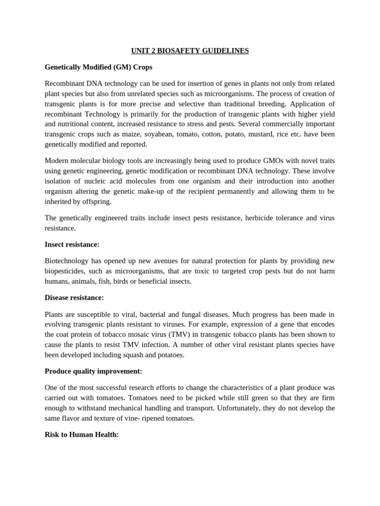 Unit 2 GMOs and Regulations | PDF | Genetically Modified Crops ...