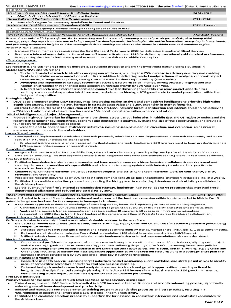 Senior Research Analyst Profile | PDF | Mergers And Acquisitions ...