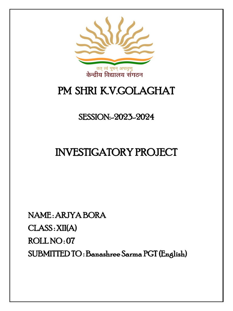 XII Investigatory Project by Arjya Bora | PDF