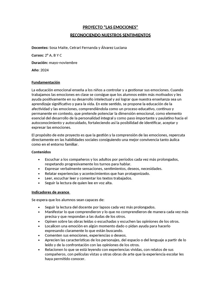 Educación Emocional en Aula 2024 | PDF | Las emociones | Enseñando