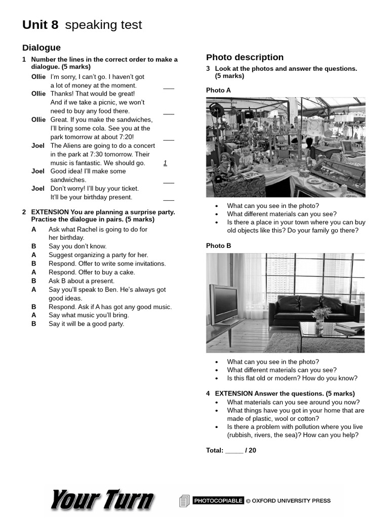 Unit 8 Speaking Test Dialogue Practice | PDF