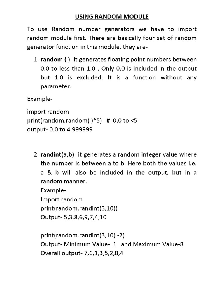 USING RANDOM MODULE | PDF