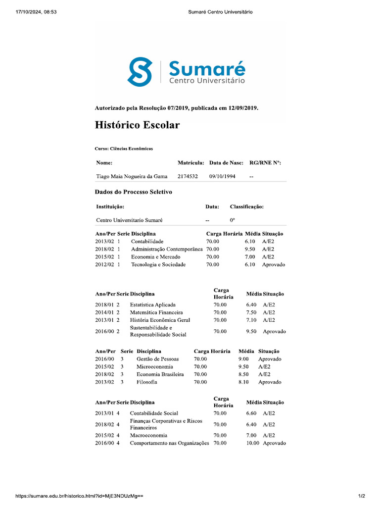 Histórico Sumaré | PDF
