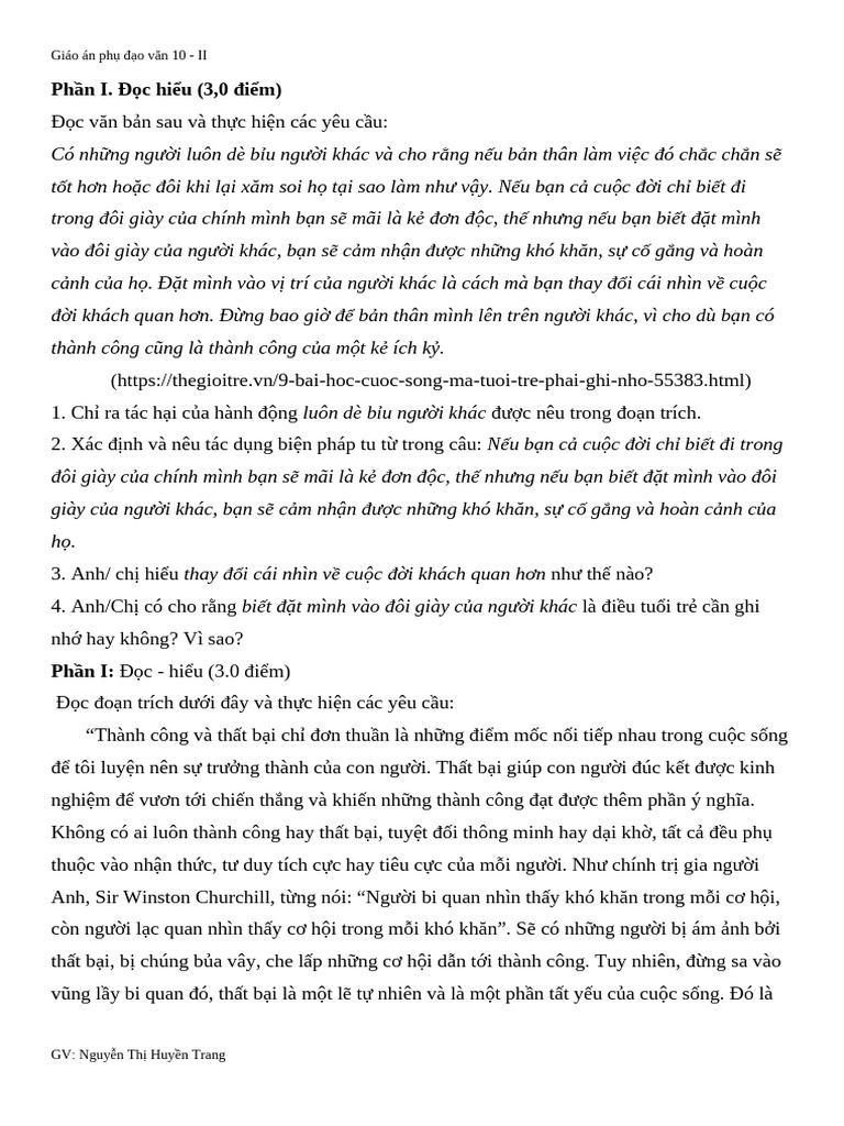 De Doc Hieu Ngu Van 101112 | PDF