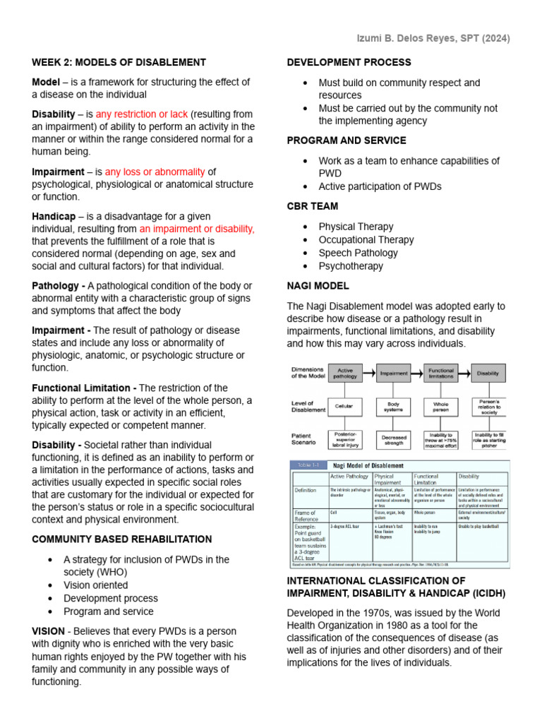 Week 2 Models of Disablement | PDF | Disability | Pathology