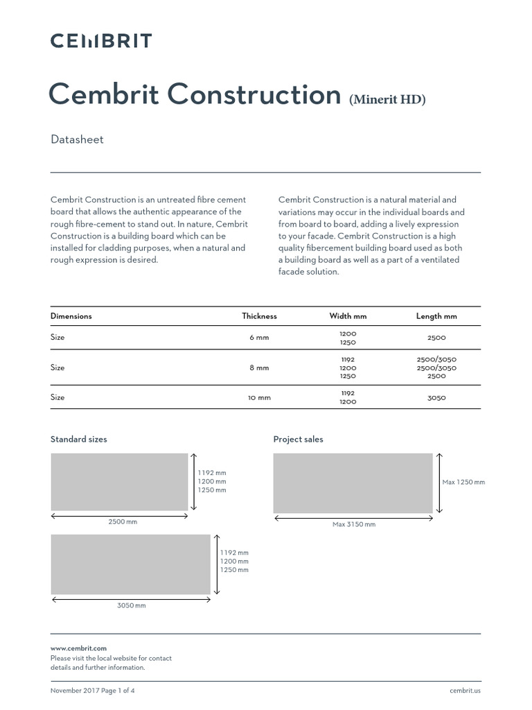 Cembrit Construction Fibre Cement Board Specs | PDF | Physical Sciences ...