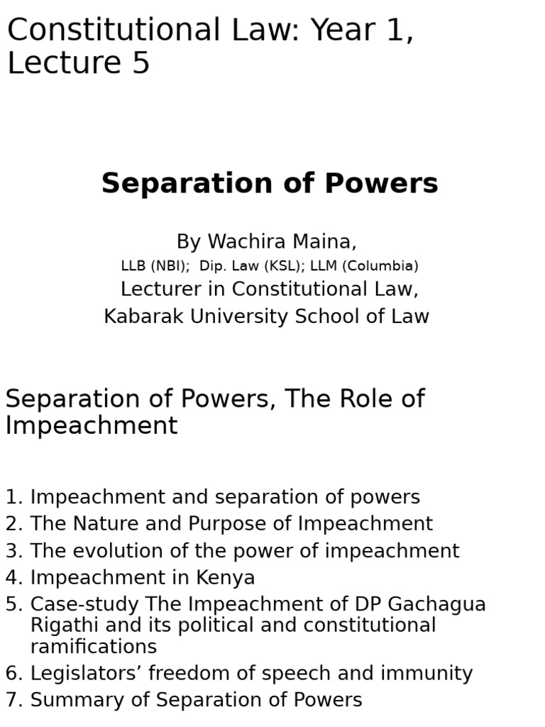 Separation of Powers - Year 1 Lecture 5 | PDF | Impeachment ...