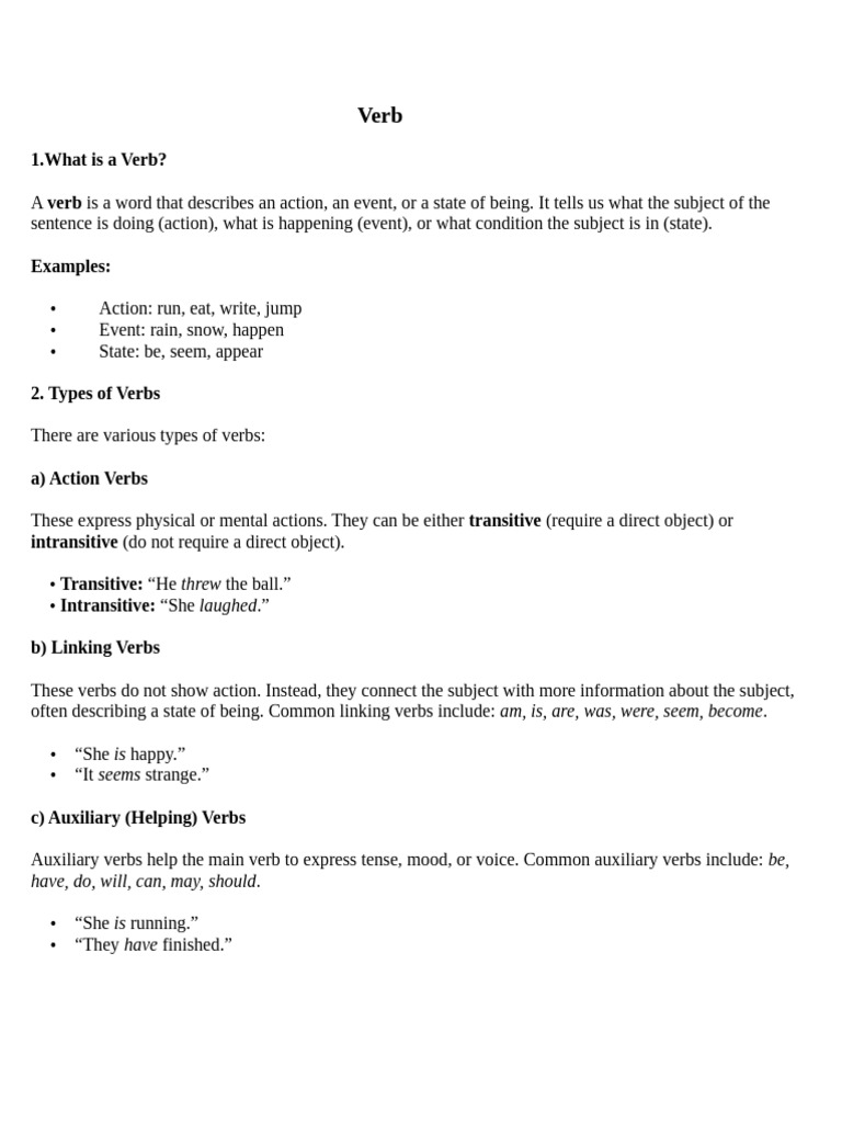 Understanding Verbs in English | PDF | Verb | Perfect (Grammar)