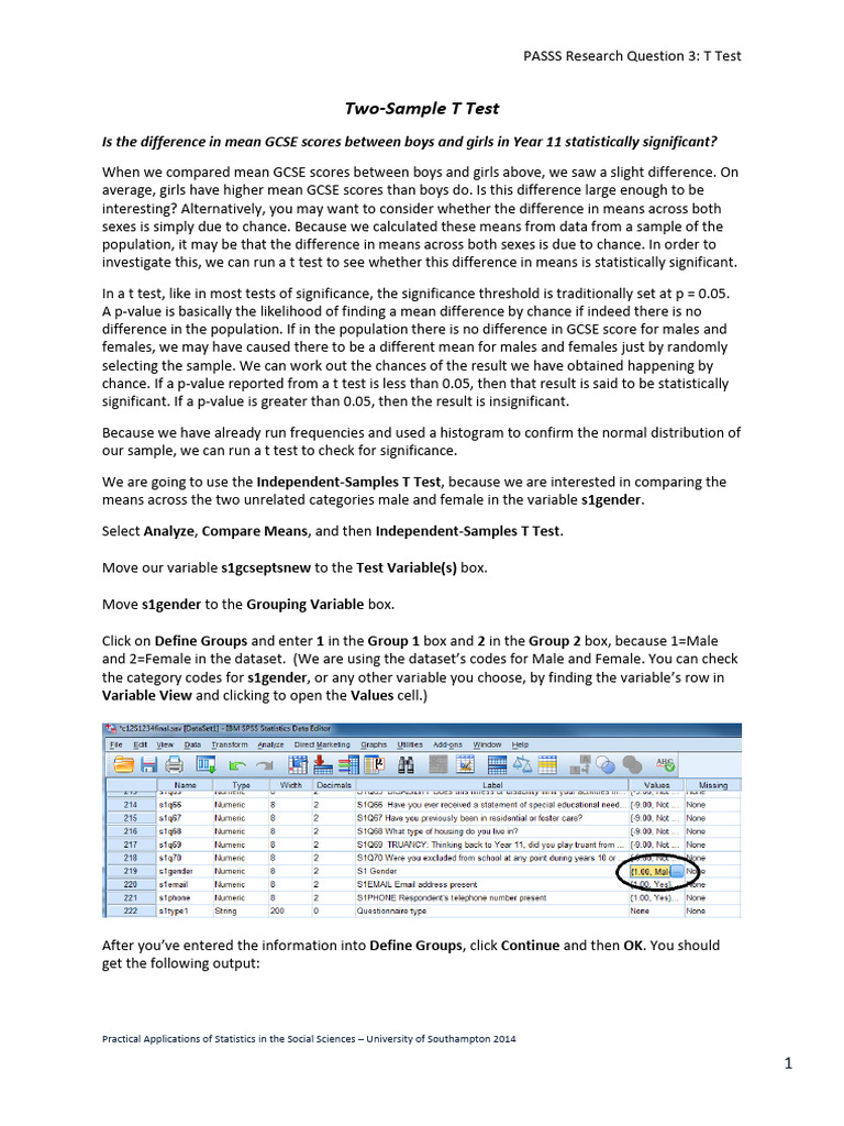 PASSS RQ3 T Test PDF Student #39 s T Test P Value