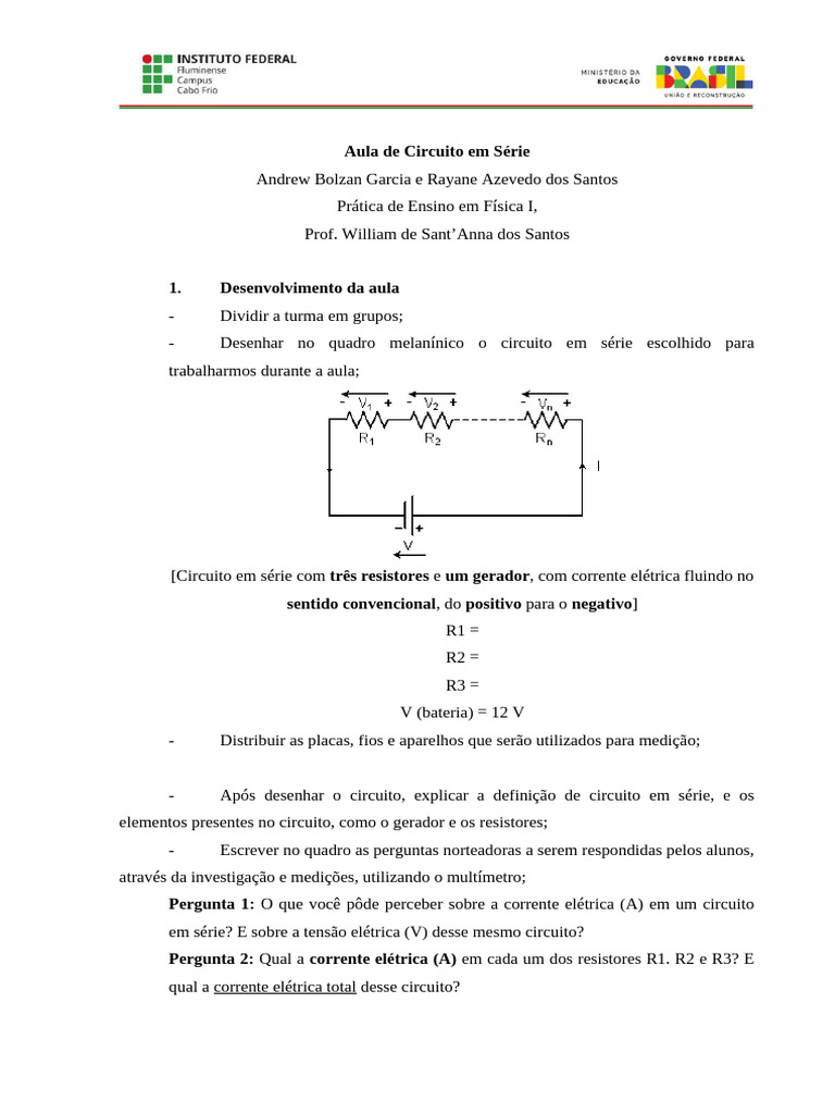 Aula Prática: Circuito em Série em Física | PDF | Circuitos em série e ...