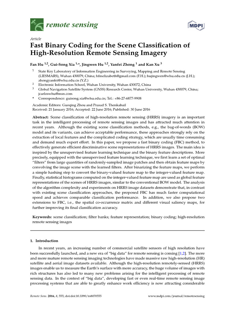 Fast Binary Coding for HRRS Scene Classification | PDF | Eigenvalues ...
