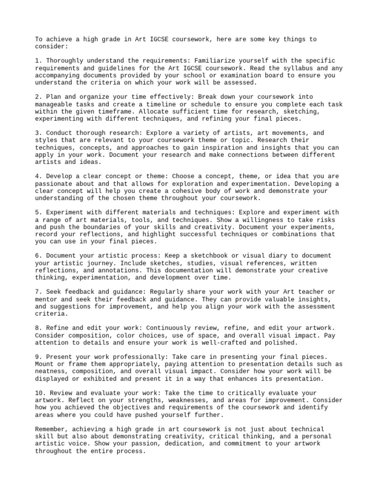 Art IGCSE Coursework Success Tips | PDF | Creativity | Behavior ...