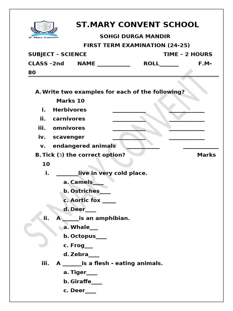 Science Exam Paper for Class 1-5 | PDF | Foods | Seed