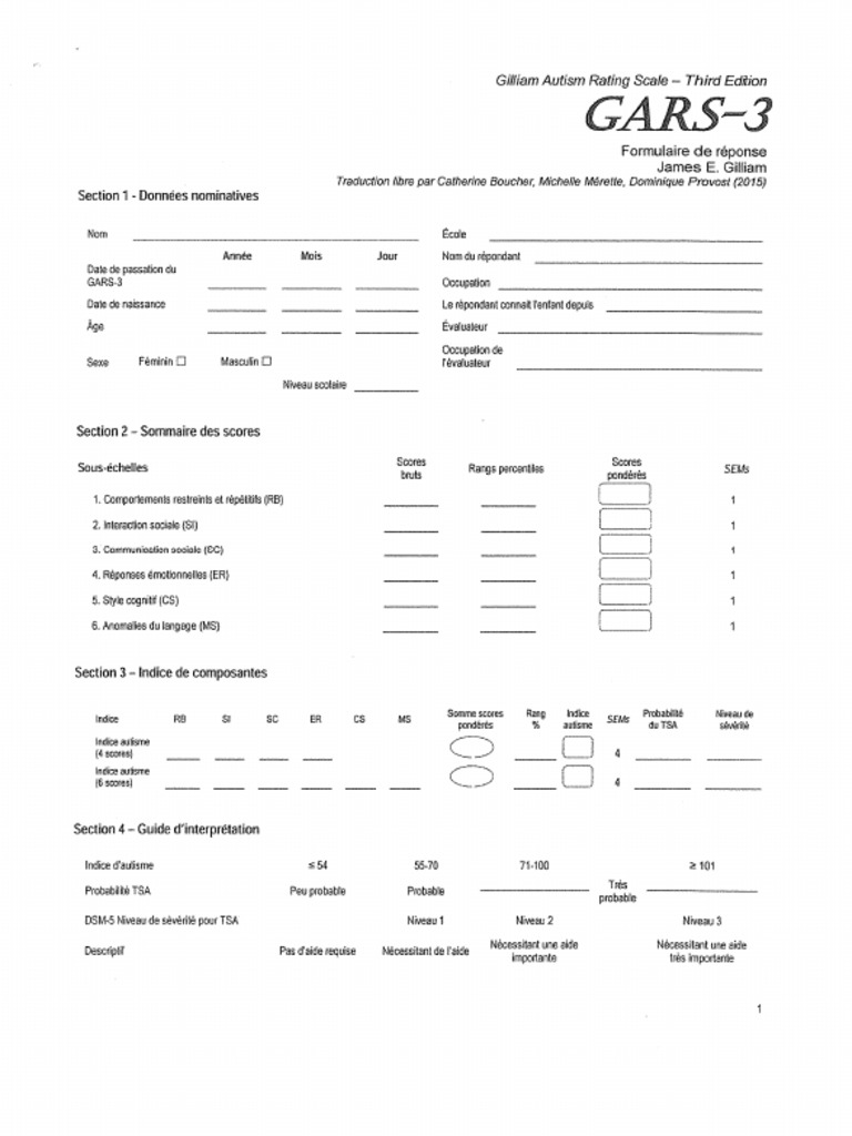 Questionnaire GARS-3 | PDF