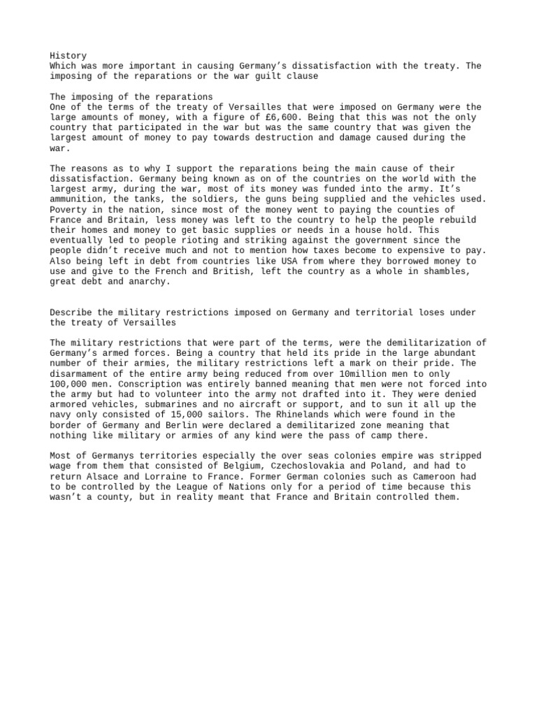 Text | PDF | Treaty Of Versailles | World War I Reparations